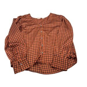 Levis Womens Orange & Black Checkered Button-Up‎ Blouse XL
